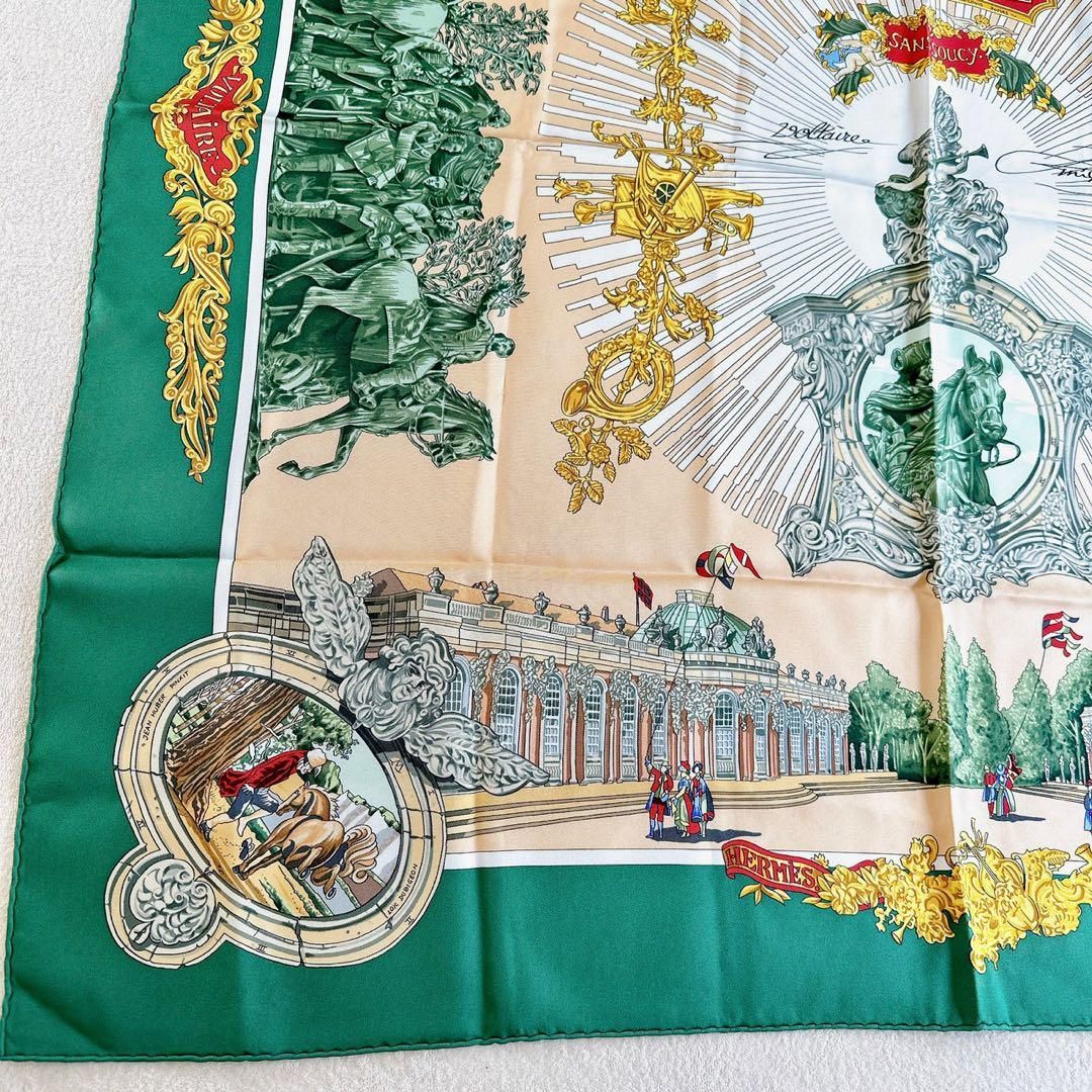 エルメス カレ90 SANSSOUCY サンスーシ宮殿 グリーン スカーフ