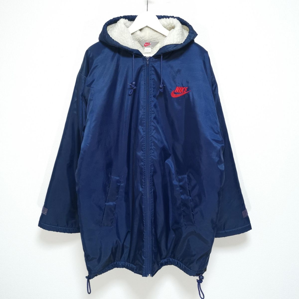 L 90s ナイキ NIKE フード ボア ナイロン ジャケット ベンチコート 