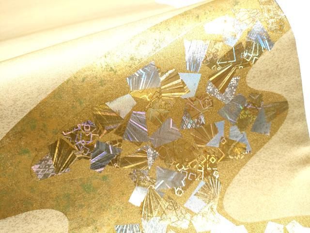 平和屋着物●太鼓柄袋帯　箔散らし　金銀彩　正絹　逸品　CABD0642hy 平和屋着物○太鼓柄袋帯 流水箔散らし文 金銀彩 正絹 逸品 CAAY2583hy