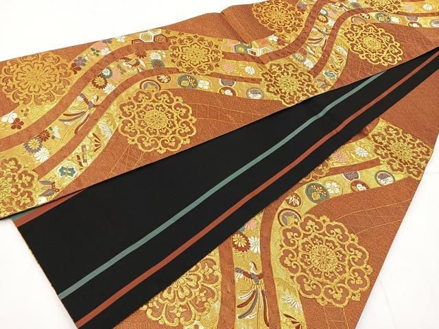 平和屋着物○六通柄袋帯 唐織 正倉院鳳凰花文 金糸