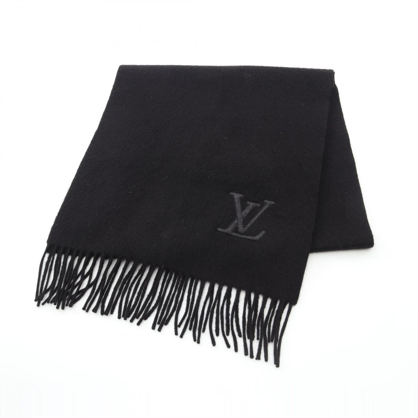LOUIS VUITTONカシミヤ マフラー ブラック　パンチング　ルイヴィトン LOUIS VUITTONカシミヤ マフラー ブラック パンチング ルイヴィトン