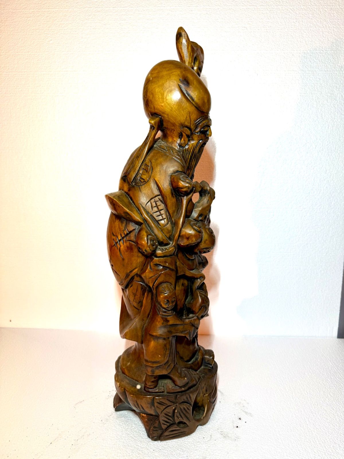 寿老人置物】 福禄寿 木製 木彫り 縁起物 七福神