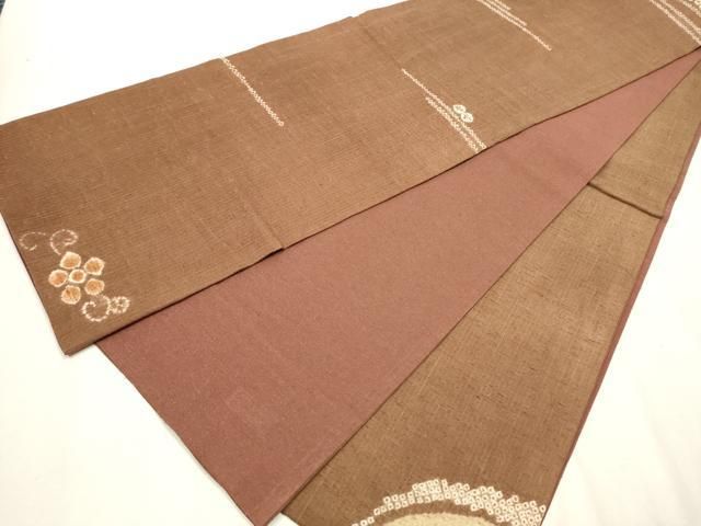 平和屋着物○太鼓柄袋帯 絞り 紬地 花唐草文 やまと誂製 正絹 逸品  