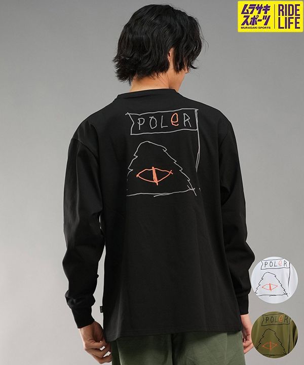 【ムラスポ公式】POLER ポーラー メンズ ラッシュガード Tシャツ 長袖 ロンT ロゴ バックプリント 水陸両用 ユーティリティ UVカット 249MCV0025 ムラサキスポーツ限定