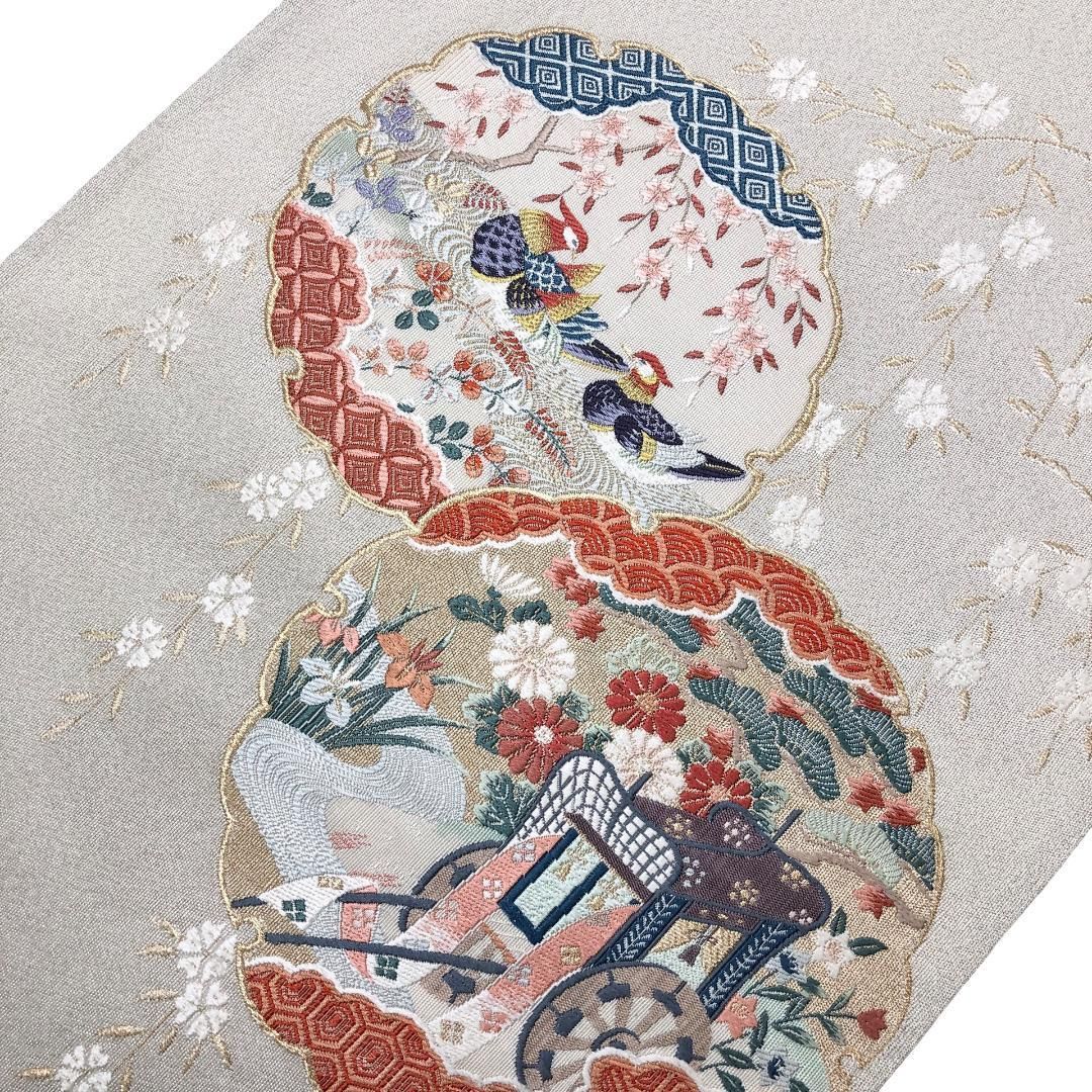 袋帯 綴れ 雪輪 鴛鴦 御所車 生成色 金糸 O-5408 袋帯 綴れ 雪輪 鴛鴦 御所車 生成色 金糸 O-5408 - メルカリ