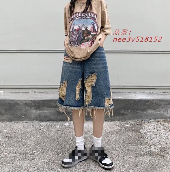 デニム ハーフ パンツ ダメージ 韓国 ストリート ファッション メンズライク レディース ダンス Y2K 衣装 HIPHOP コーデ 原宿系 nee3v518152
