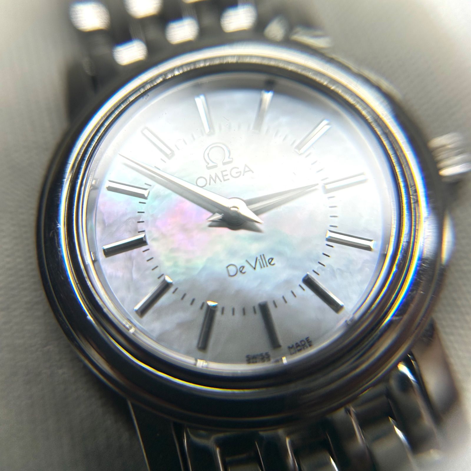 美品 オメガ デビル レディース 腕時計 ホワイトベルト クォーツ DE VILLE オメガ デビル クォーツ レディース 腕時計 コンビ 白