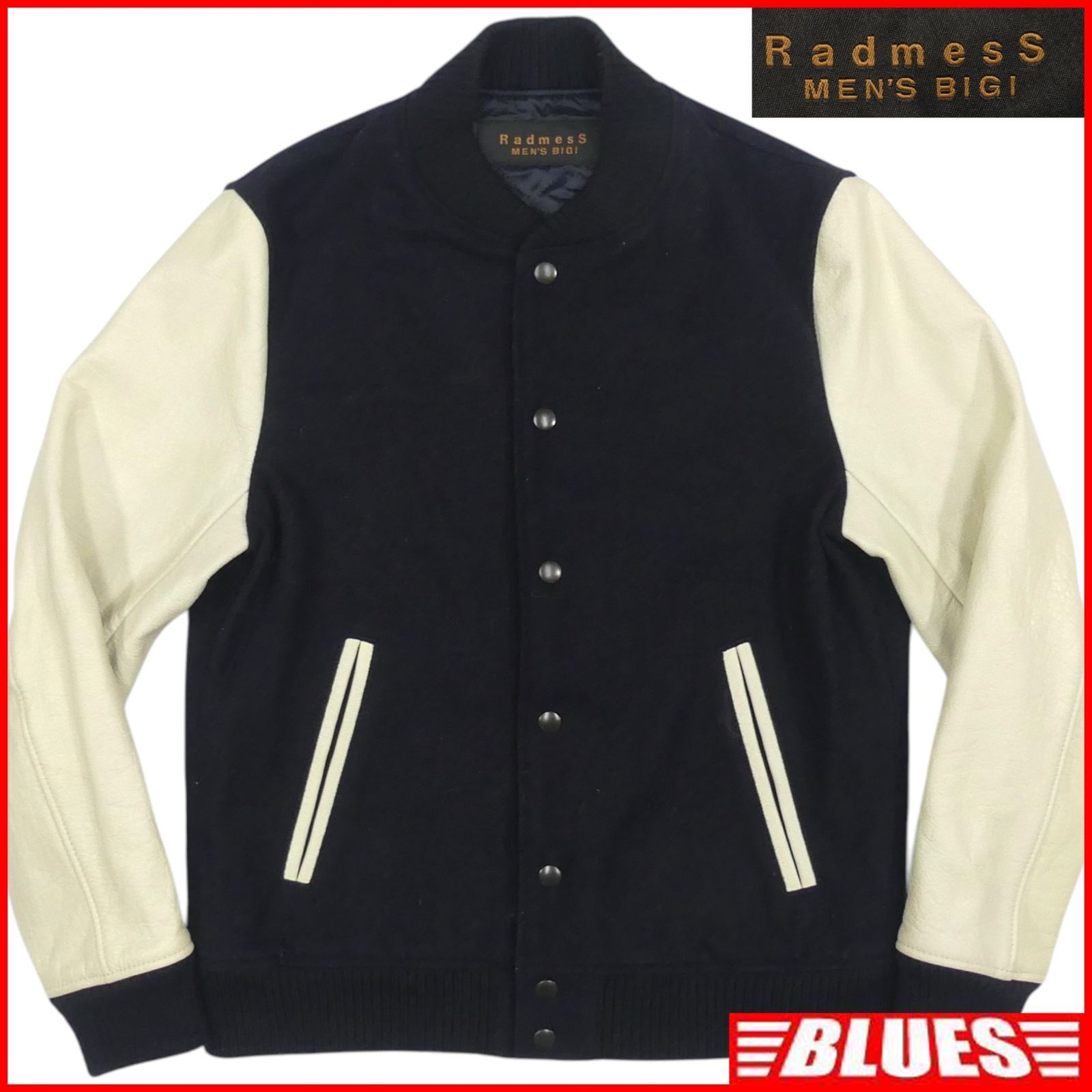 MENS BIGI メンズビギ スタジャン M 古着 レザー 黒 ブルゾン ジャンパー 本革 ウール レザースタジャン_サイズM一覧←SEULB屋着古← X7626