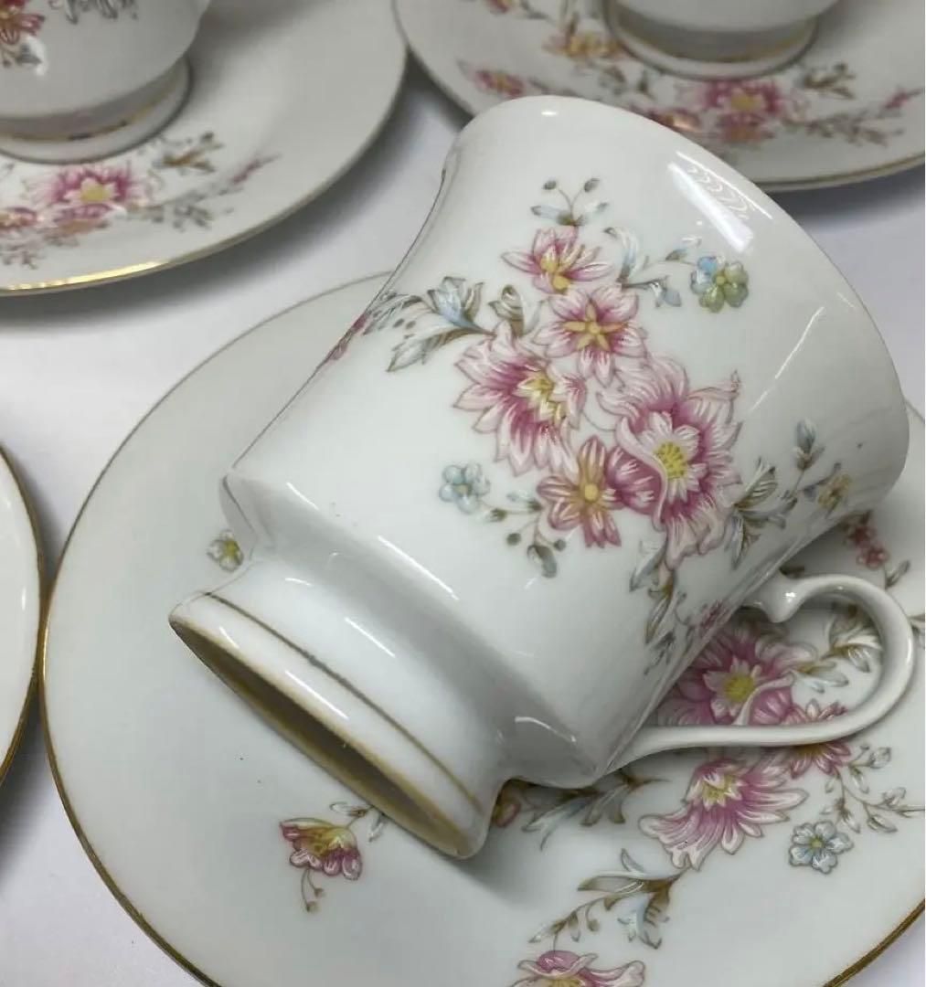 中国景徳鎮 粉彩カップ＆ソーサー 5客と1点 タニチ 東さ6-1014