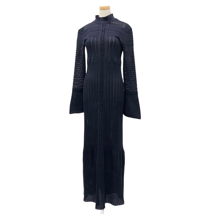 2023PS Mame Kurogouchi マメクロゴウチ Lace Stripe Knitted Dress レース編みニットドレス ワンピース  ネイビー 2 MM23PF-KN727 - メルカリ