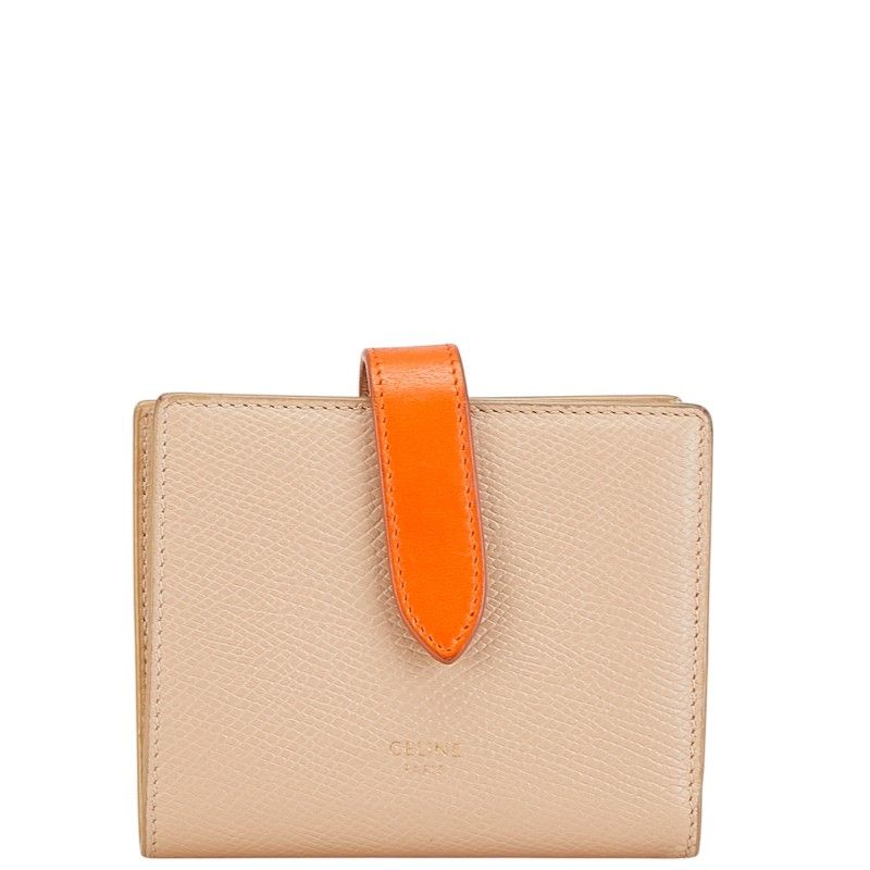 セリーヌ スモール ストラップウォレット 二つ折り財布 コンパクトウォレット ベージュ オレンジ レザー レディース CELINE 1-0184249