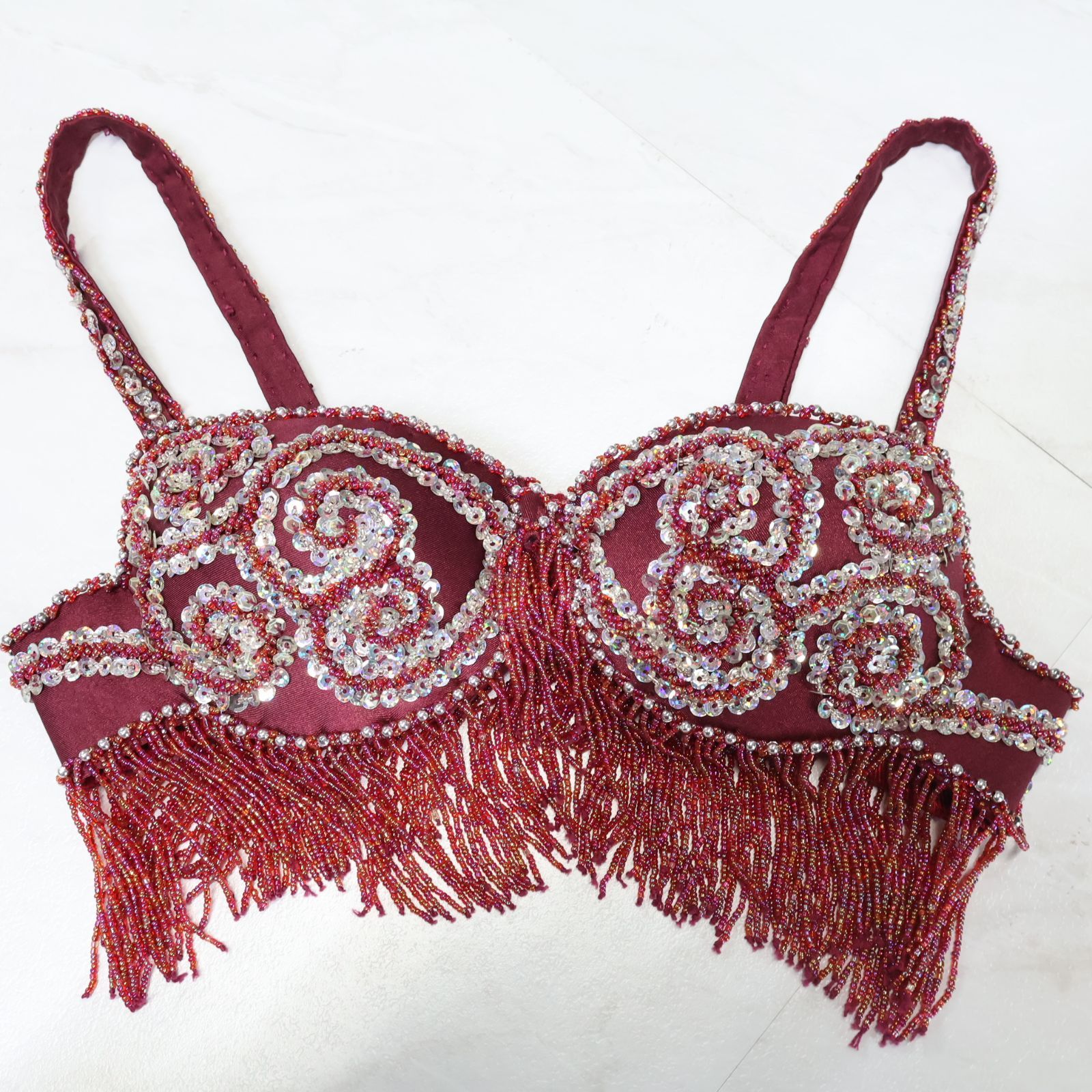 ベリーダンス用 オリエンタル衣装】ワンレッド ラインストーン ビーズ