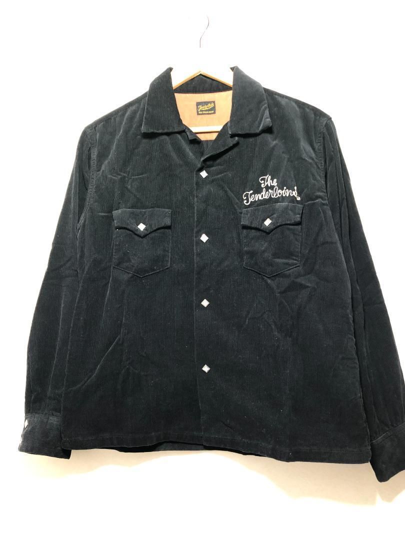 033090 TENDERLOIN オープンカラー コーデュロイ シャツ XS ブラック テンダーロイン