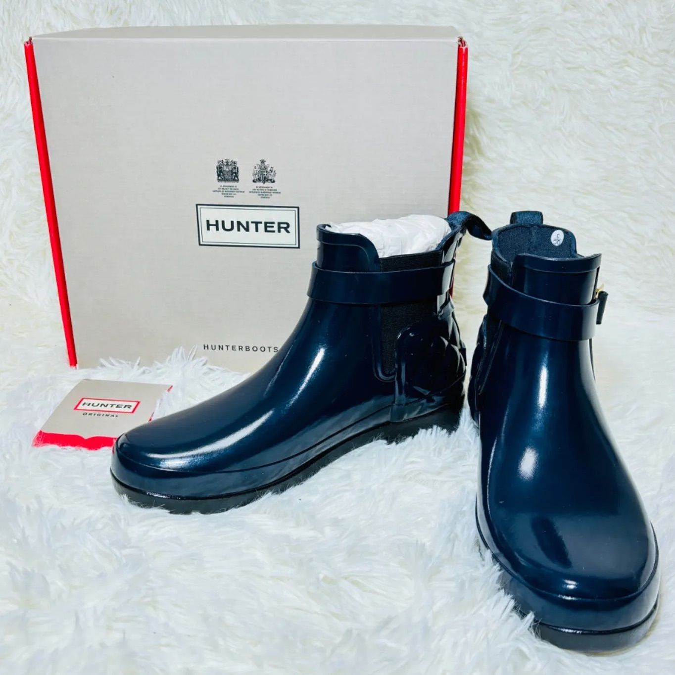 未使用級]HUNTER ハンター サイドゴアブーツ キルティング 金具 24cm