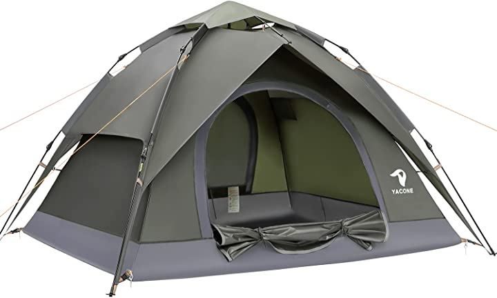 YACONE テント ワンタッチテント 2WAY 4人用 設営簡単 コンパクト 軽量 オリーブグリーン 4人
