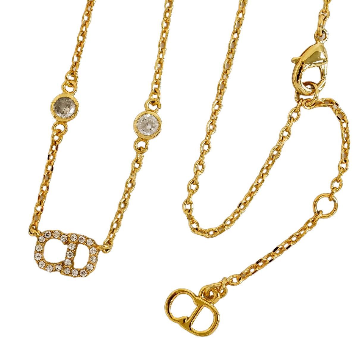 本物 クリスチャン ディオール Christian Dior ロゴ ラインストーン