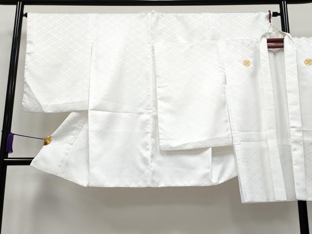 平和屋着物 上 男性 袴下着物 紋付き羽織セット 舞台衣装 菱地紋 白地 洗える着物 CYAA3481s5