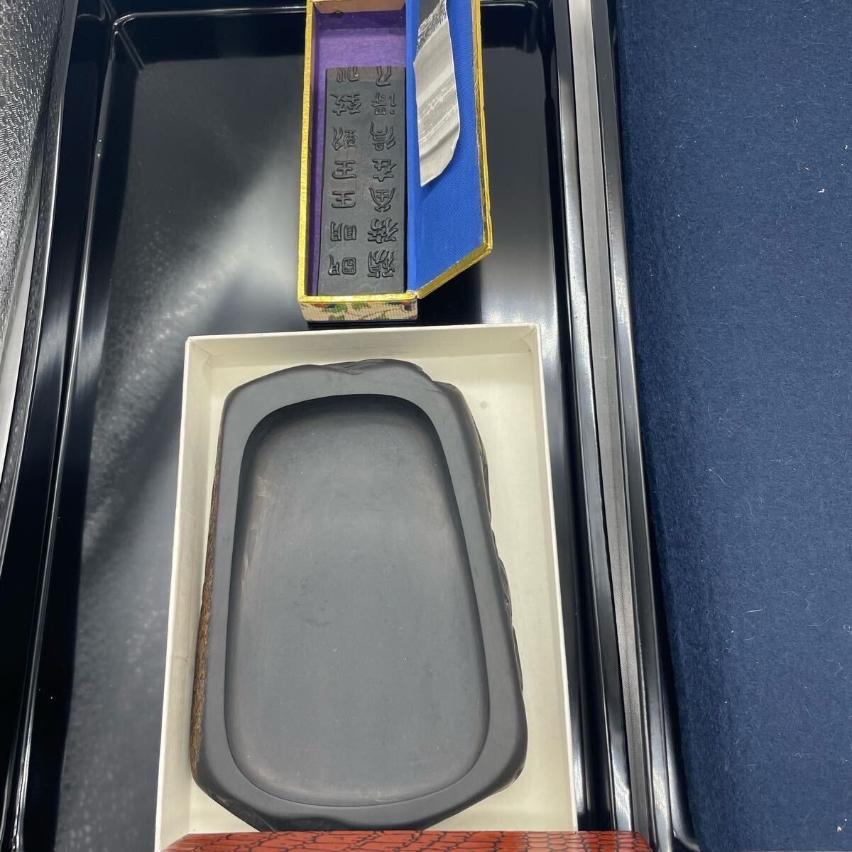 書道具セット 硯箱 墨 硯 筆 青緑石 印材 アンティーク 和文具