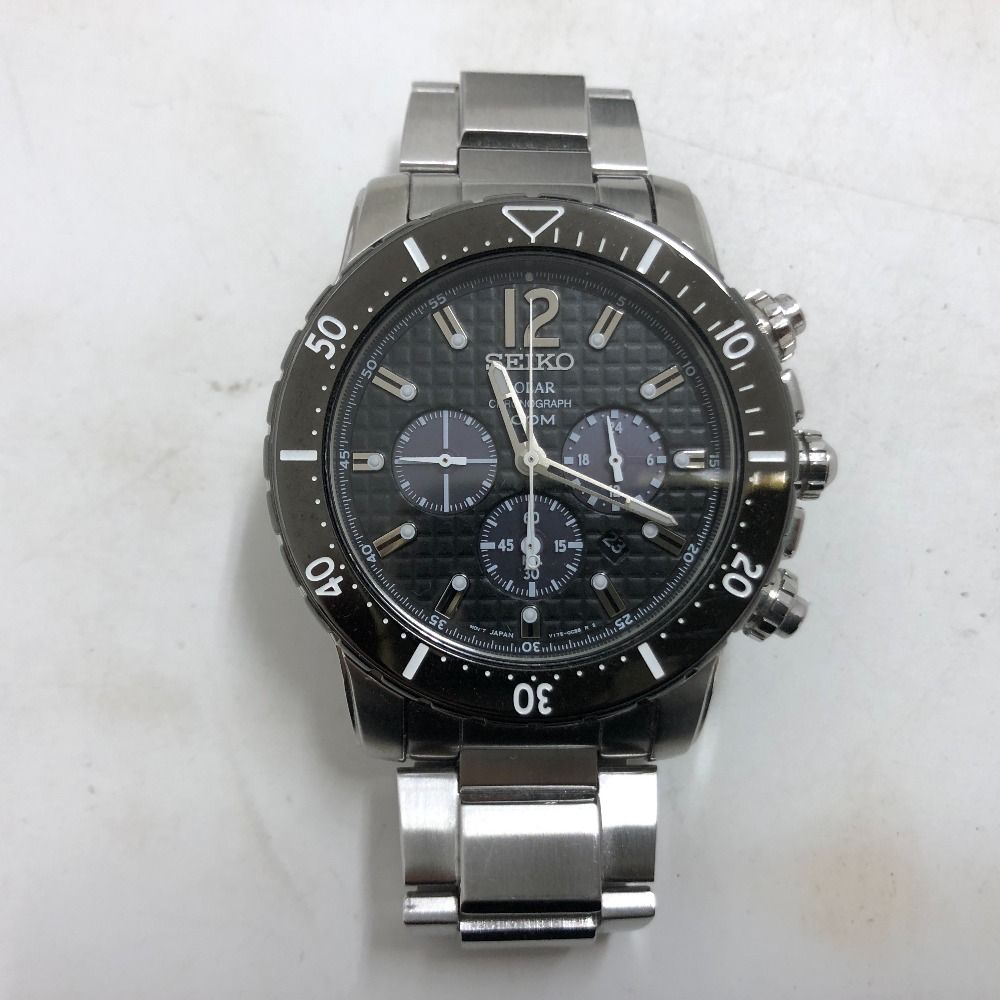 02w19480 セイコー SEIKO クロノグラフ ソーラー メンズ ケース 取説 予備コマあり 腕時計 V175-0CH0 品