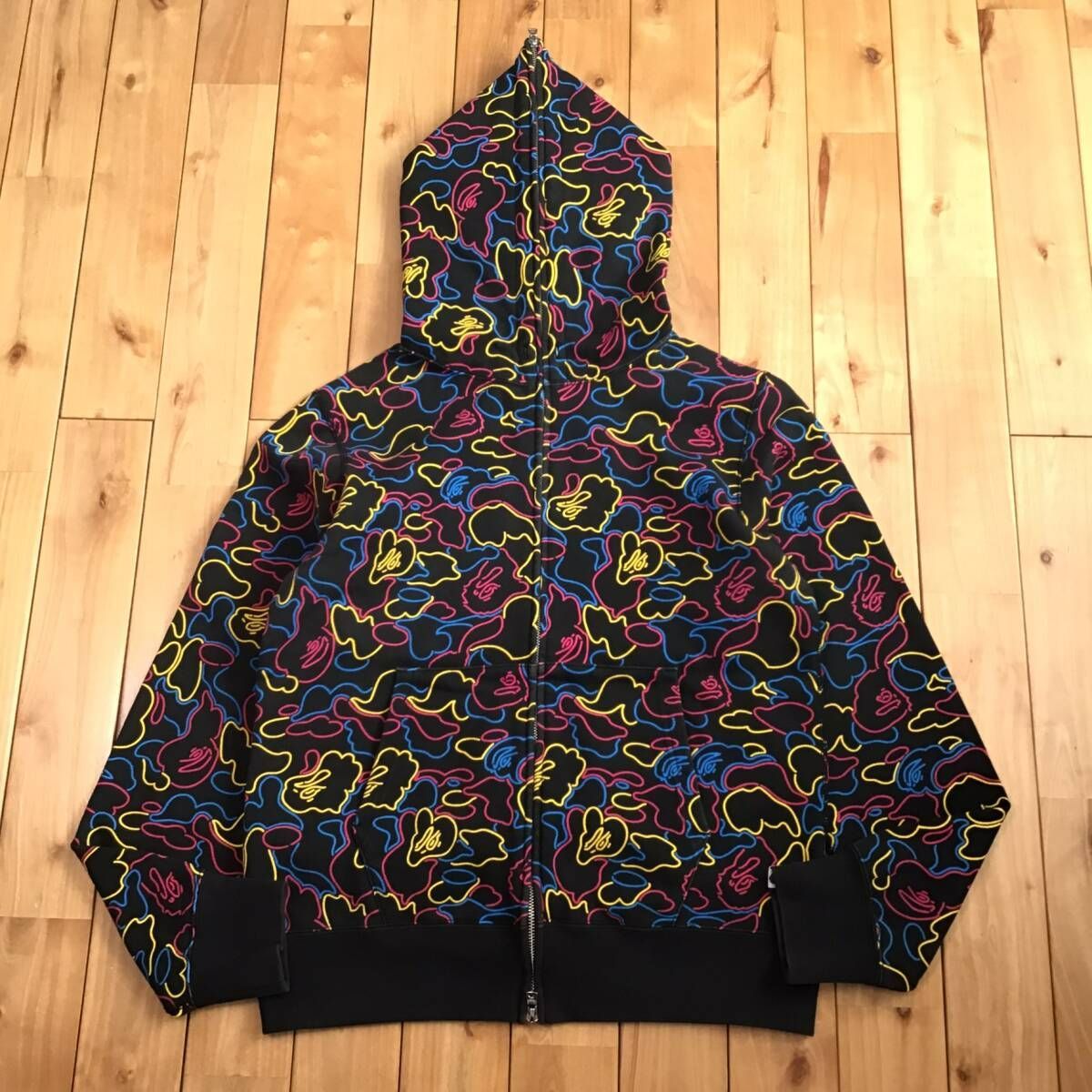 Neon camo フルジップ パーカー Lサイズ a bathing ape BAPE full zip hoodie エイプ ベイプ アベイシングエイプ 迷彩 NIGO