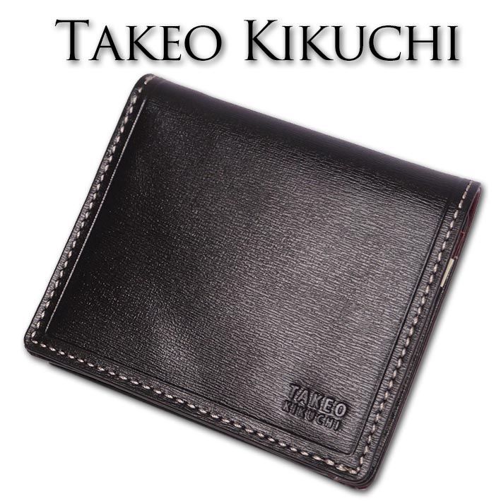 本革レザー【お値下げ】TAKEO KIKUCHI 牛革小型財布(クロ)  新品・未使用