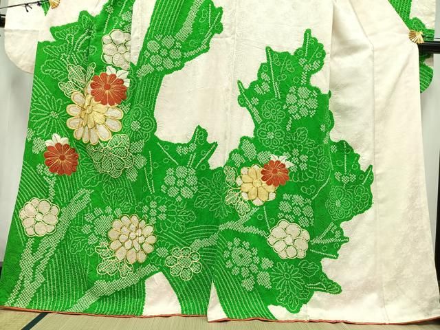 平和屋着物□豪華振袖 駒刺繍 絞り 枝花文 金彩 正絹 逸品