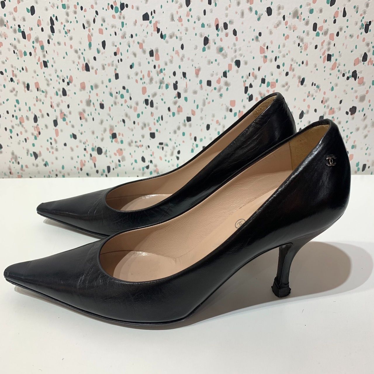 CHANEL シャネル　パンプス　ココマーク　バックリボン　ブラック　35 シャネル ココマーク 11P レザー ストラップパンプス 36