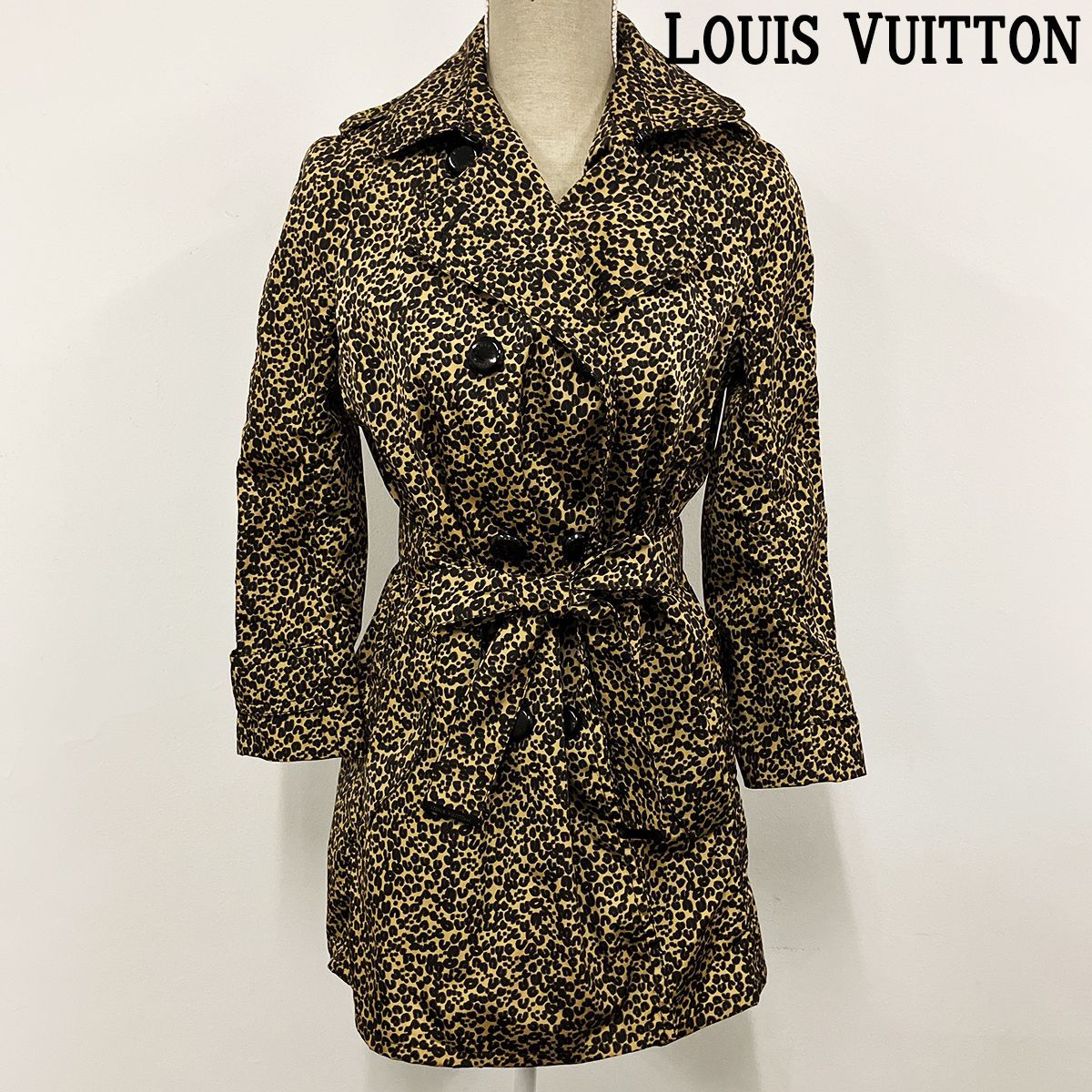 ルイヴィトン VUITTON トレンチコート ジャケット 34 黒 レオパード LOUIS VUITTON ルイヴィトン ナイロン レオパード柄 トレンチ