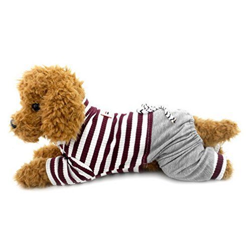 M_ブラウン Ranphy 犬服 パジャマ ロンパース 猫服 小型犬 ストライプ ボーダー柄 綿製 柔らかい ドッグウエア かわいい おしゃれ カバーオール ペット洋服 部屋着 寝間着 抜け毛対策 春夏秋 散