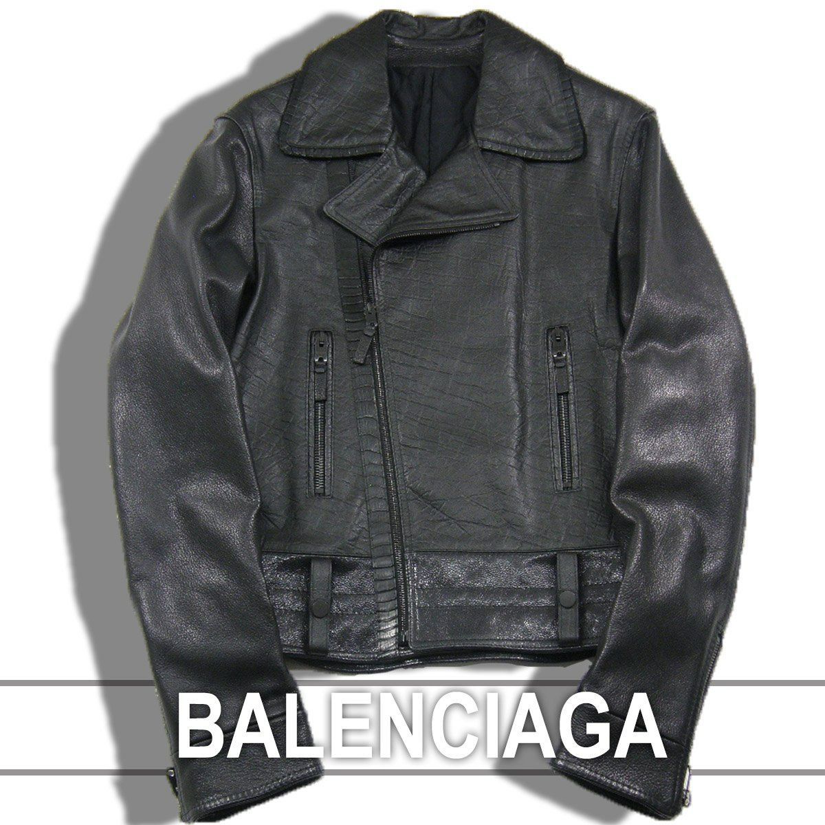 BALENCIAGA ブラック レザー ダブルライダースジャケット バレンシアガ レザーライダースジャケット ブラック - メルカリ