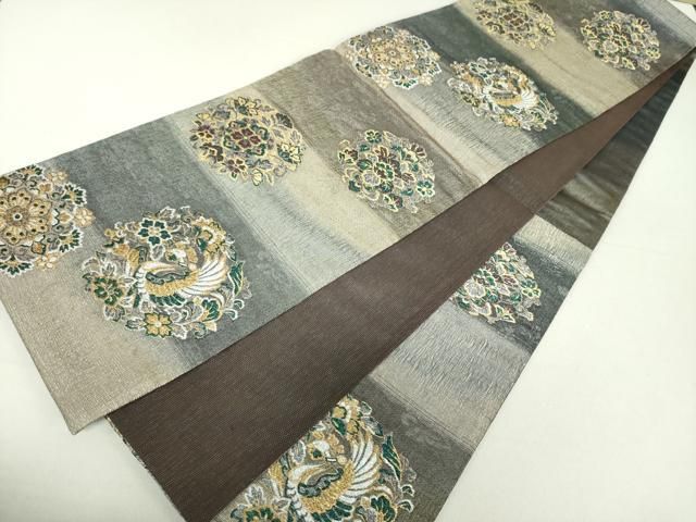 袋帯 西陣 2452 創喜庵 唐織 京の名工 染匠越後屋通博 中古 kp1655 平和屋着物○京の名工 染匠 越後屋通博 六通柄袋帯 櫛織り 吉祥