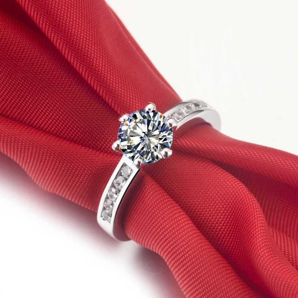 本物のスターリングシルバー1CT輝くダイヤモンドの女性結婚指輪ホワイトゴールドカバー永遠に続く THREE