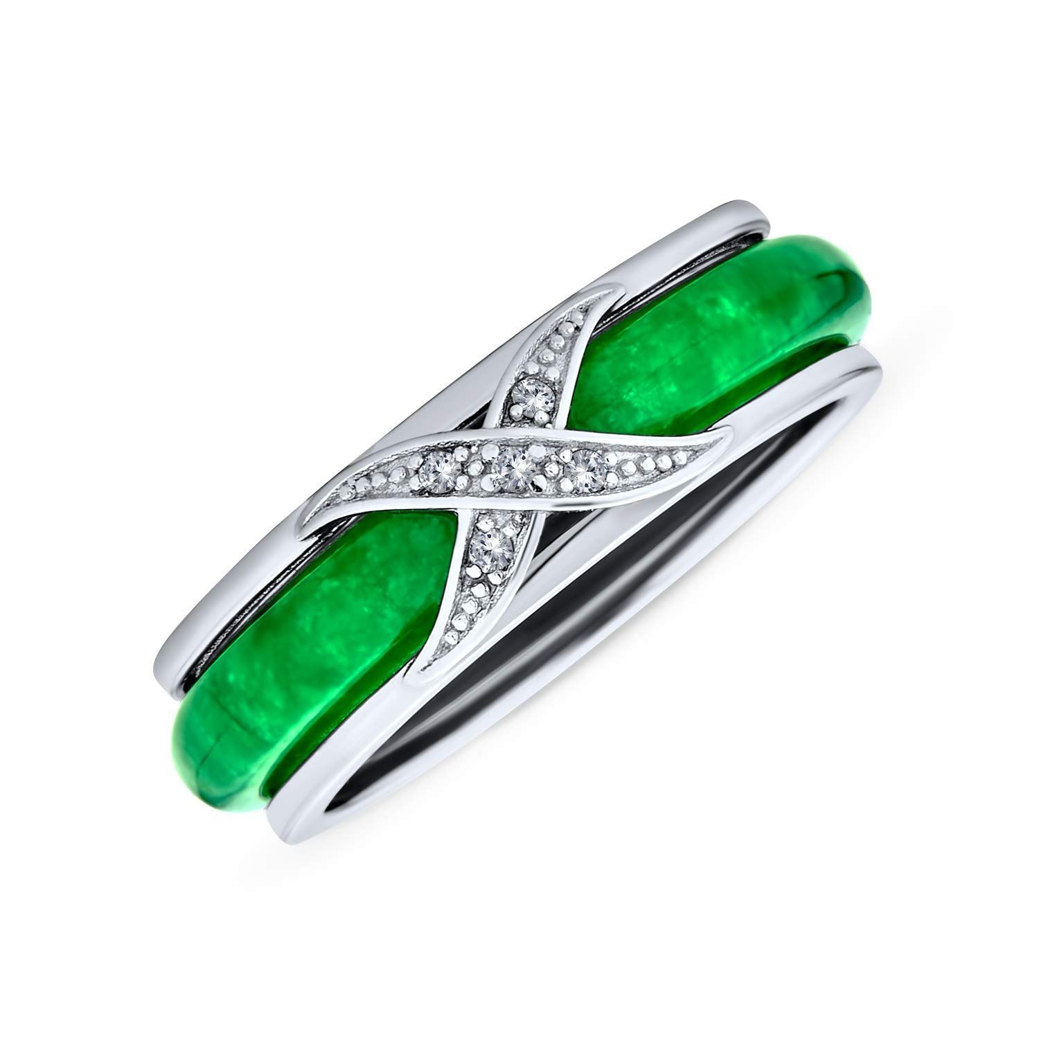 CZ 染色翡翠 ブリングジュエリー シルバー925製 パワーストーン Jewelry クロスオーバー リング Bling 指輪