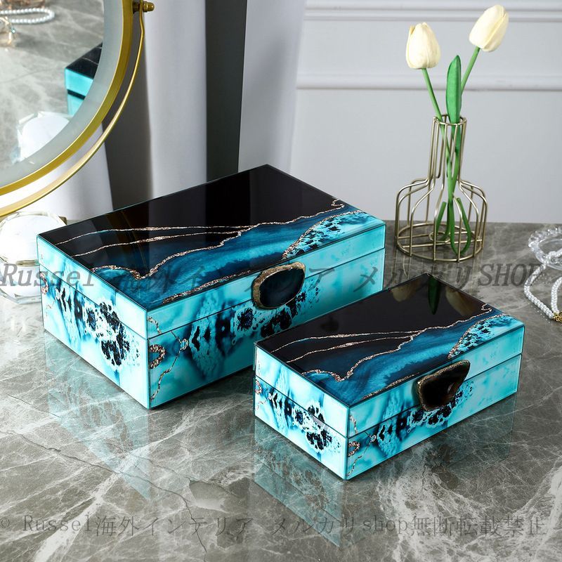限定版 ジュエリー ボックス ラグジュアリー 2個セット 深海 マーブル模様 おしゃれ かわいい インテリア アクセサリー ケース 宝石箱 ギフト プレゼント