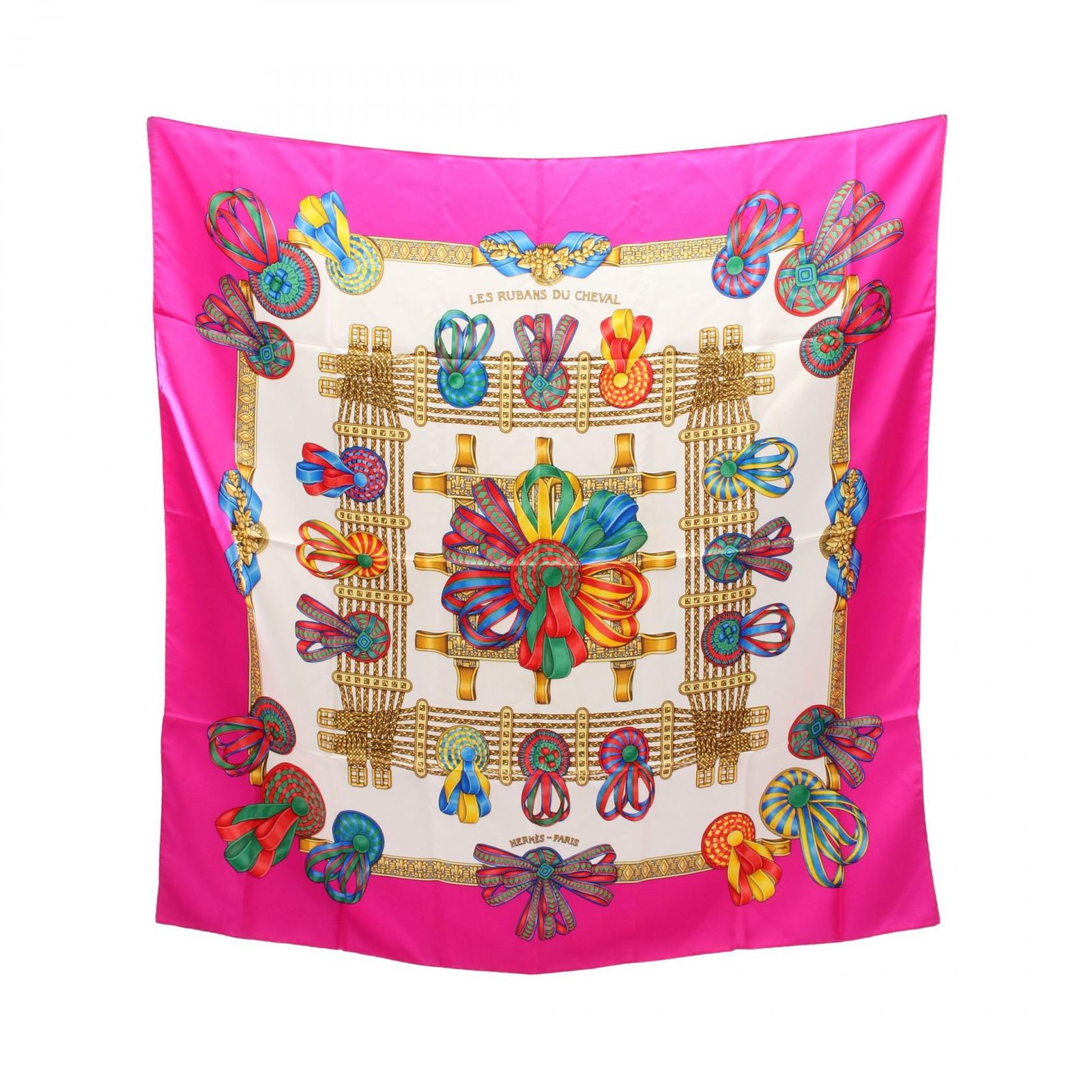 エルメス HERMES スカーフ カレ90 LES RUBANS DU CHEVAL シルク カレ レディース Used B