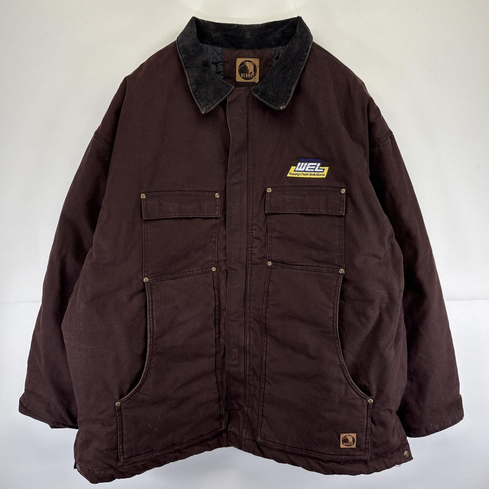 【BERNE】ダックジャケット ワークジャケット 古着 BERNE ワークジャケット ダック フルジップ 中綿 企業ロゴ