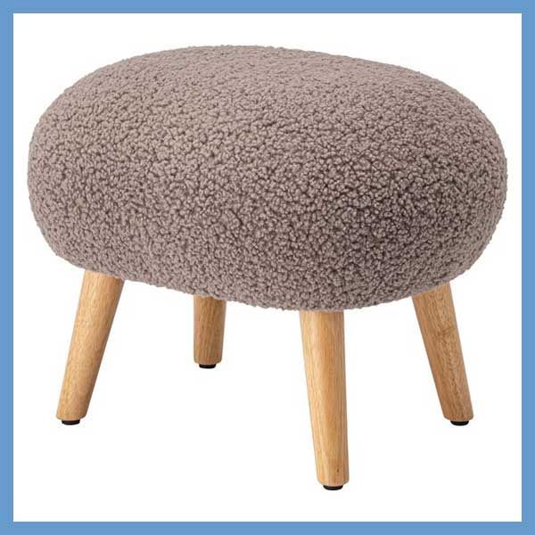ブークレ生地の楕円形クッションスツール 四本脚 No.602 W50×D41×H38cm モカブラウン