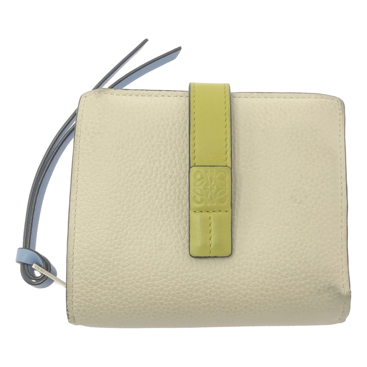 LOEWE | ロエベ | SGC COMPACT ZIP WALLET | アナグラム ロゴ レザー コンパクト ウォレット 財布 | オフホワイト|ブルー|イエロー系 | レディース