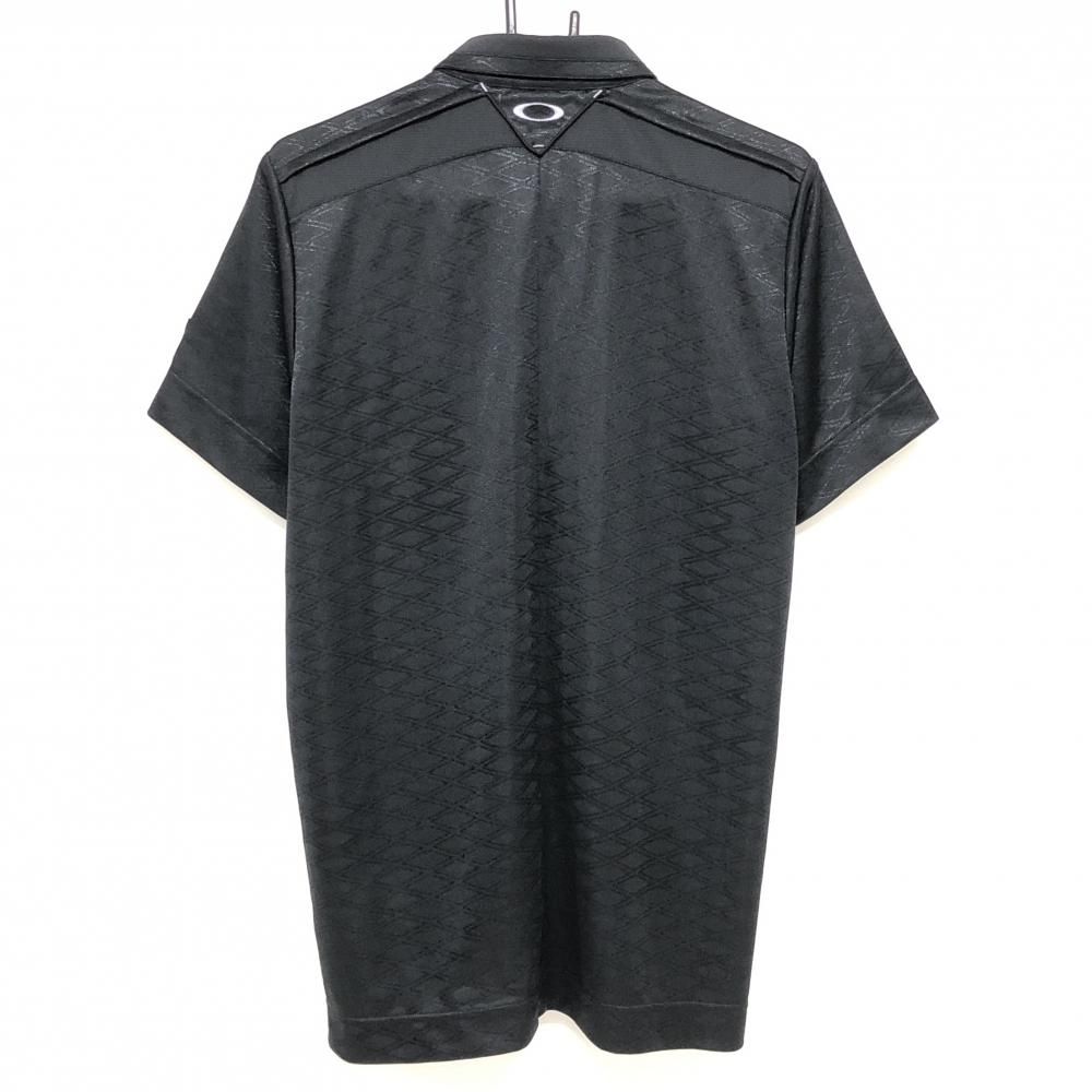 超美品】オークリー 半袖ポロシャツ 黒 ダイヤ柄地模様 ボタンダウン