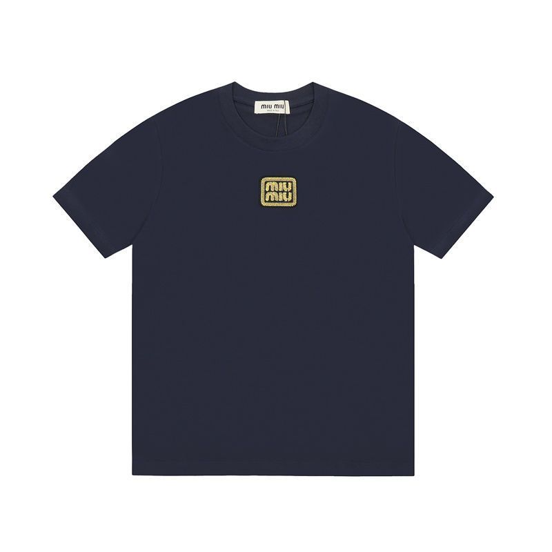 MIUMIU 専用でお値引き 半袖 Tシャツ 刺繍ロゴアンダー レディース ファッション 人気 春夏 ネイビー（04060803）