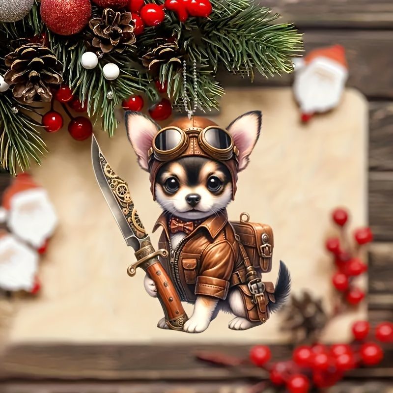キーホルダー 犬 チワワ かわいい 武器 2D アクリル 8cm 戦う