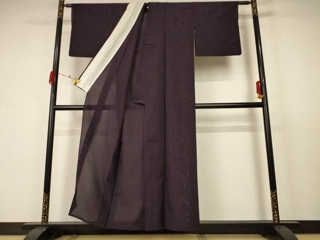 平和屋着物 夏物 色無地 縦絽 渦紋紗 黒紅色 正絹 AABB6684jd