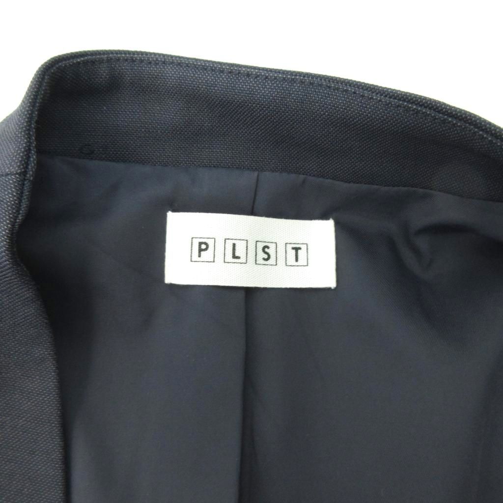 PLST プラステ ノーカラーセットアップスーツ ネイビー M リネン混 プラステ リネンブレンド 洗える パンツスーツセットアップ ノー
