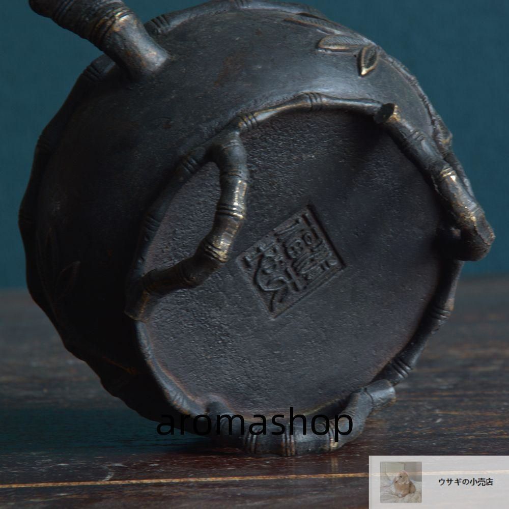 銅炉 香炉【福地洞天】 三足竹節紋香炉 宣徳炉 茶道香道具