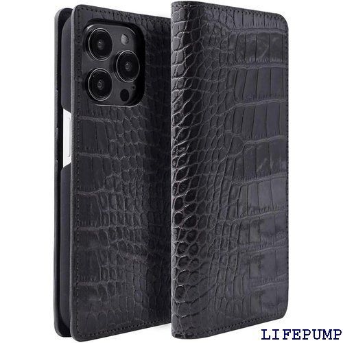 ABBI SIGNATURE iPhone 15 Pro Max 用 ケース 日本製 手帳型 本革 LIPARI イタリアンレザー ダイアリーケース MagSafe対応 クロコダイル 型押しレザー ハンドメイド 耐久性 レザーケース V字 ック 国内 1649