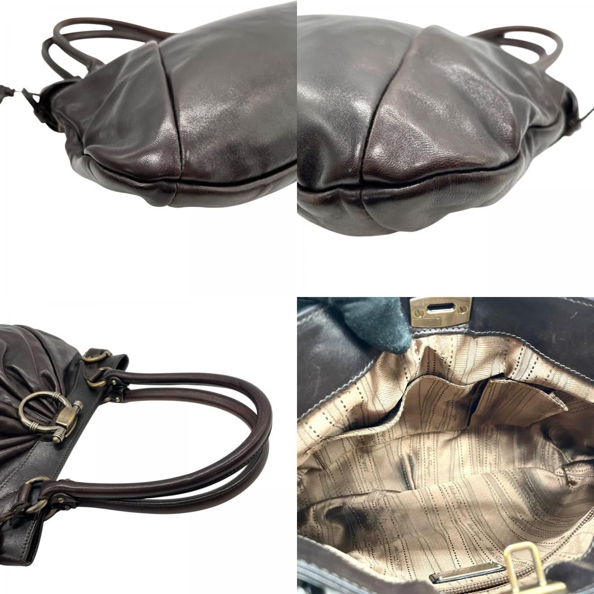 美品 Salvatore Ferragamo フェラガモ ガンチーニ ハンドバッグ レザー 