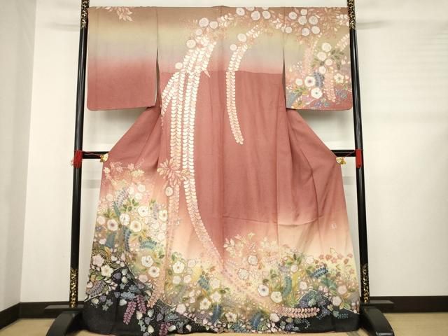 平和屋着物●吉乃一廉 幻の辻が花 訪問着 辻が花 舞花文 暈し染め 銀通し地 正絹 AABB3199ck