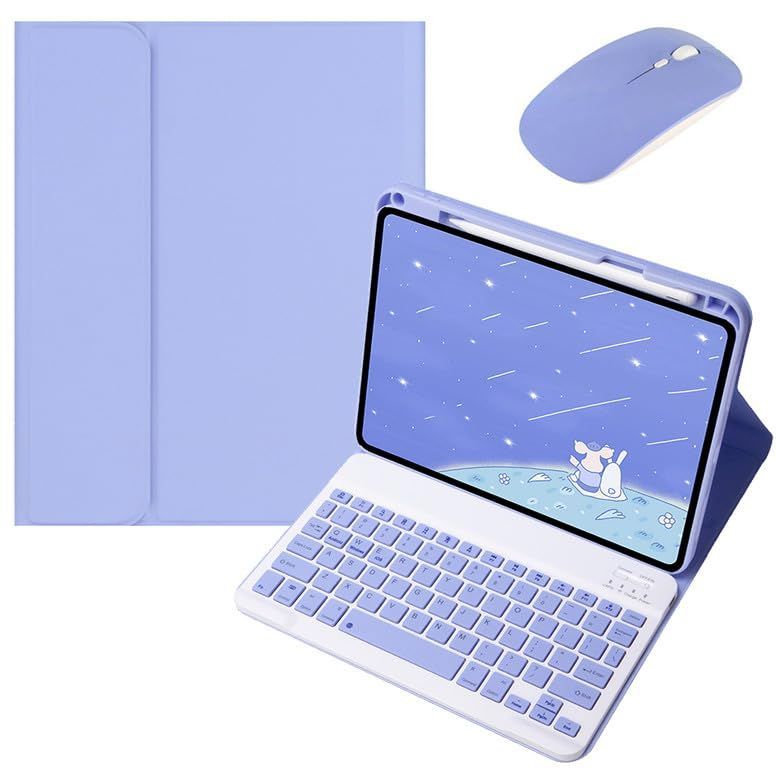 iPad9/iPad8/iPad7/Air3/Pro10.5_紫 iPad 9 iPad 8 iPad 7 10.2 キーボードケース マウス付き 上側ペンシル収納 iPadAir3 iPadPro10.5 キーボード カバー ワイヤレス マグネット分離式 配