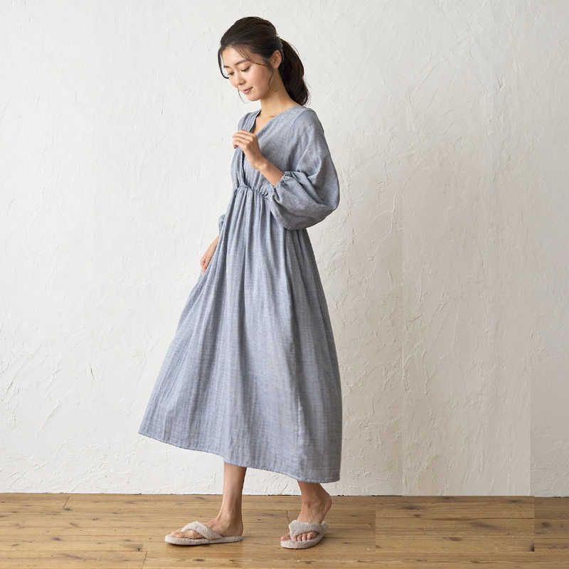 タオル美術館 リナ ガーゼカシュクールパフスリーワンピース ネイビー cococi beauty