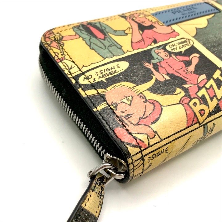 良品 PRADA プラダ ロゴ コミック ラウンド ファスナー 長財布